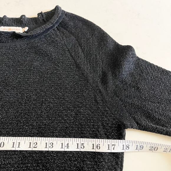 Tory Burch Black Isabelle Wool Metallic Knit Ruffle Neck Sweater Dress Large - Picture 9 of 12